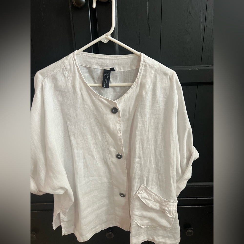 White Button-Up Linen Blouse